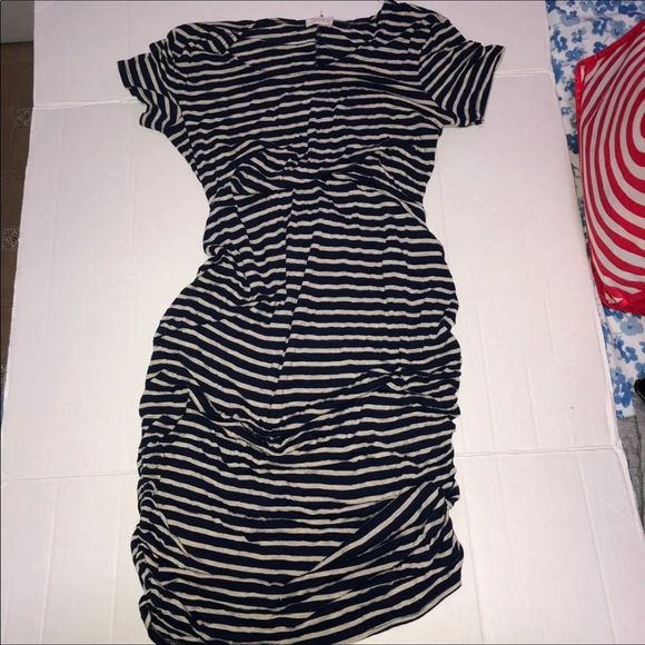 Dark Blue Striped Maternity Dress - Picture 1 of 3